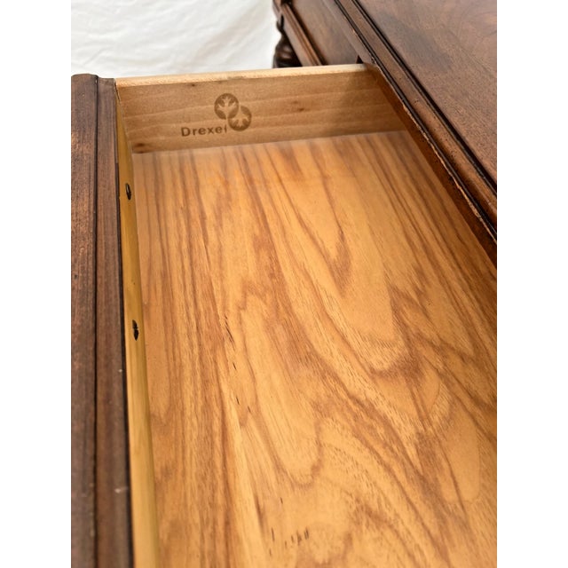 Brown 1980s Vintage Sofa Table Drexel Furniture Dovetail Drawer Italian Style Solid Walnut For Sale - Image 8 of 12