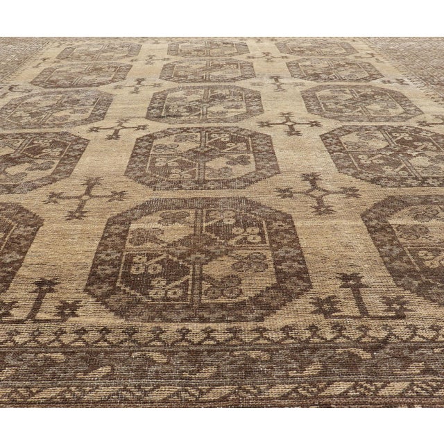 Vintage Turkomen Ersari Rug With Gul Design in Brown, Gray, Tan & Sand Colors 8'2 X 9'6 For Sale - Image 4 of 12