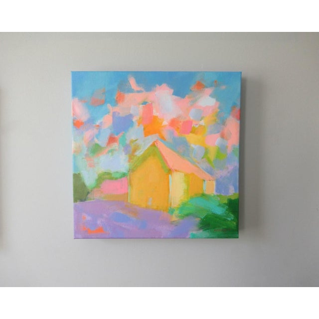 A dreamy yellow house. Influenced by abstract expressionism and color. This painting is 12 x 12 inches, acrylic on canvas,...