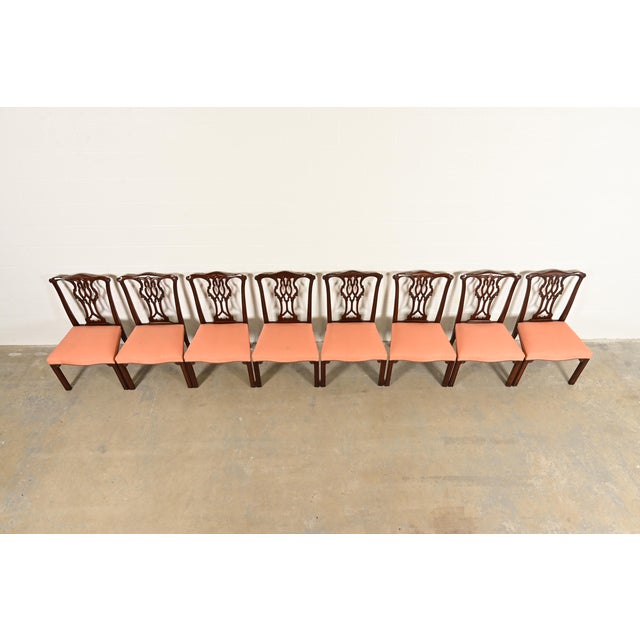 1980s Baker Furniture Georgian Carved Mahogany Dining Chairs, Set of Eight For Sale - Image 5 of 12
