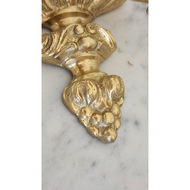 Vintage Chinese Lacquered Brass Lyre-Form Double-Arm Candle Wall Sconce For Sale - Image 14 of 18