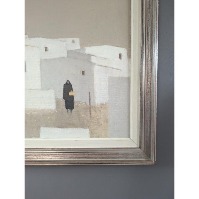 Mid-Century Modern 'Quiet Commune' Original Figure City Oil Painting by Swedish Artist Fabian Lundqvist (1913-1989), Framed For Sale - Image 9 of 12