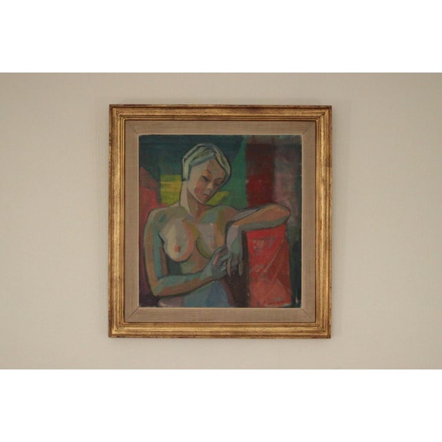 Original Swedish Oil on Panel – “Modell” by Margareta Wallin (1912–1992) – Signed & Framed – 60 × 57 cm (23.6" × 22.4") A...