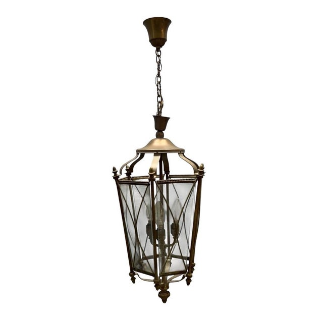 Metal Vintage Bronze and Glass Lantern, Italy, 1950s For Sale - Image 7 of 7