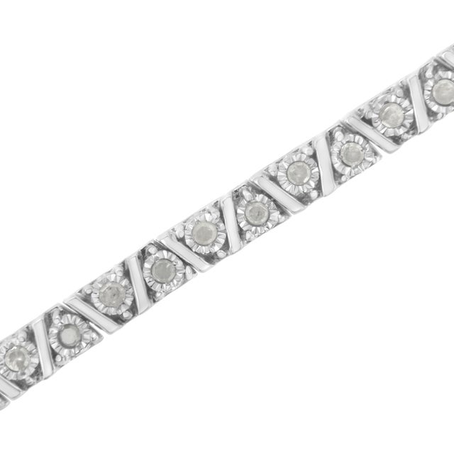 Contemporary .925 Sterling Silver 1.0 cttw Miracle-Set Diamond Tennis Bracelet (I-J Color, I3 Clarity) - 7.25" For Sale - Image 3 of 6