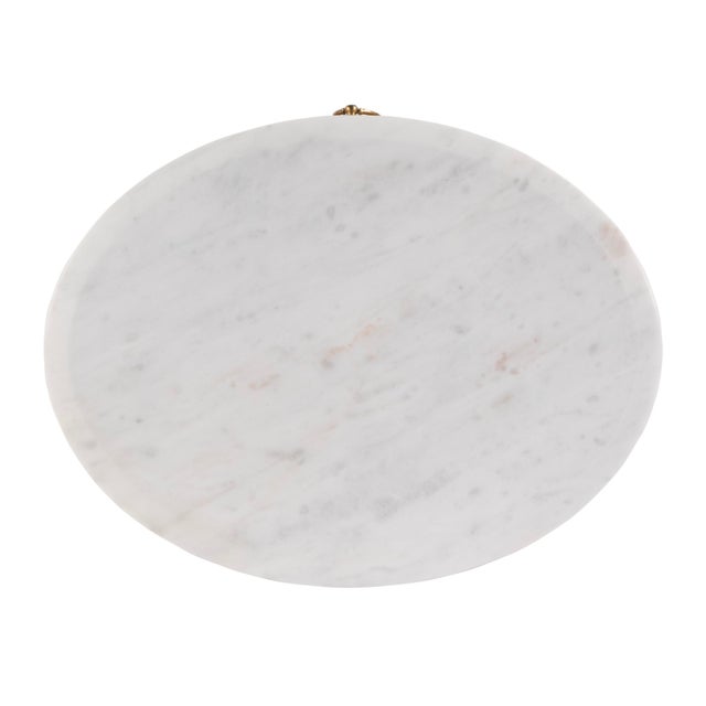 Tan Ellen 18.25 in. W Oval Marble and Wood 1 Drawer Nightstand, Natural For Sale - Image 8 of 9