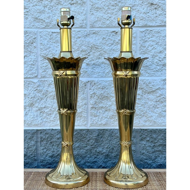 Mid Century Solid Brass Sheaf of Wheat Table Lamps- a Pair For Sale - Image 13 of 13
