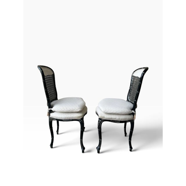 Vintage Chinoiserie Dark Jade Green Lacquer Faux Bamboo Cane Dining Chairs - Set of 6 For Sale In Miami - Image 6 of 18
