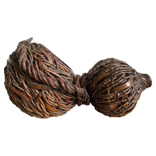 Antique Japanese Gourd Shape Bamboo Ikebana Basket For Sale - Image 11 of 11