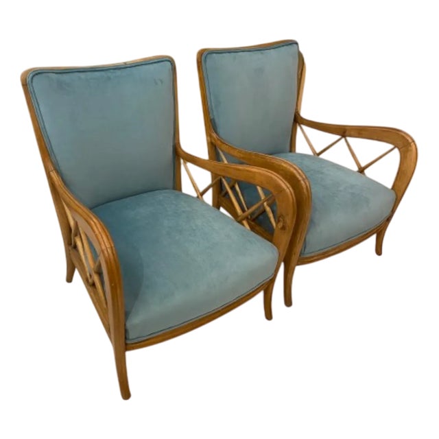 Set of Paolo Buffa Armchairs in Turquoise by Paolo Buffa For Sale
