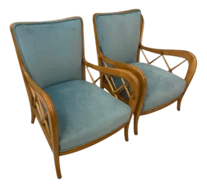 Set of Paolo Buffa Armchairs in Turquoise by Paolo Buffa