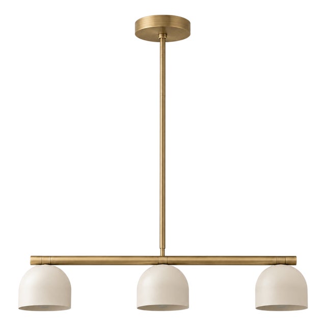 Modern Linear Chandelier 3 Light, Matte Off White Dome Pendant Light Brass Dining Room Fixture, Kitchen Island Lighting, Minimalist Light For Sale
