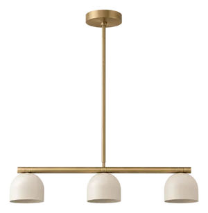 Modern Linear Chandelier 3 Light, Matte Off White Dome Pendant Light Brass Dining Room Fixture, Kitchen Island Lighting, Minimalist Light