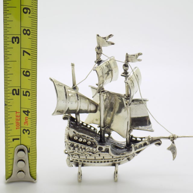Vintage Italian Handmade Genuine Silver Caravel Sailing Ship Figurine Sculpture For Sale - Image 9 of 9