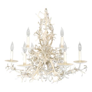 Fabulous MCM Palm Beach 1960s 9 Arm 9 Light Coral Iron Tole (Heavy) Chandelier For Sale