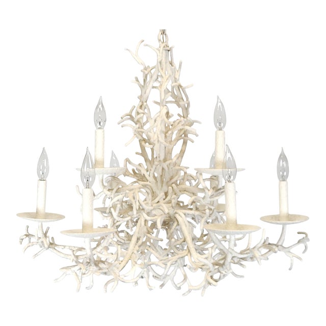 Fabulous MCM Palm Beach 1960s 9 Arm 9 Light Coral Iron Tole (Heavy) Chandelier For Sale