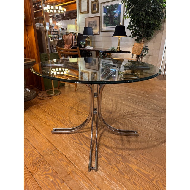 Mid-Century Modern 1970’s Chrome & Glass Table For Sale - Image 3 of 12