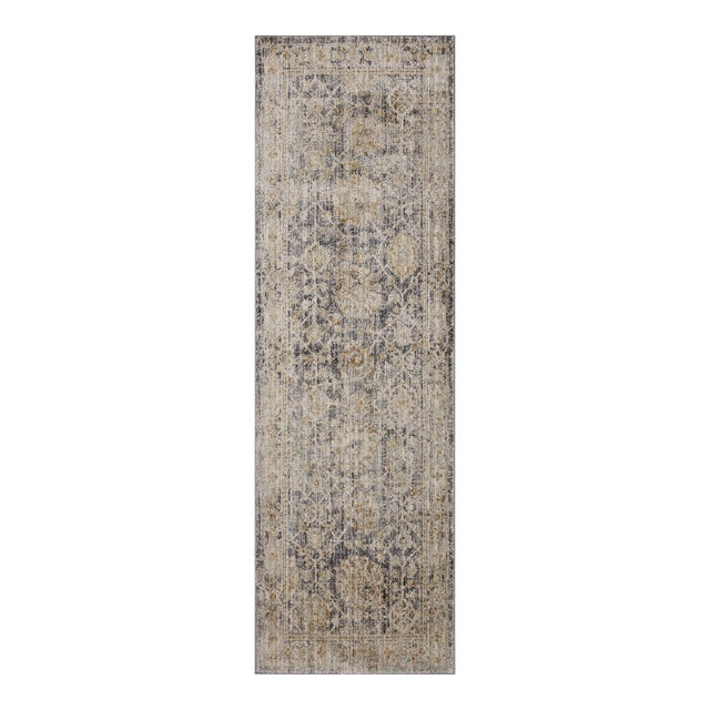 Jean Stoffer x Loloi Katherine Charcoal / Gold 2'-7" x 10'-0" Runner Rug For Sale