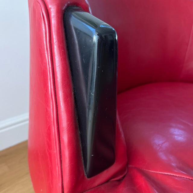 Textile 1960s Red MCM Round Lounge Chair Faux Leather For Sale - Image 7 of 7