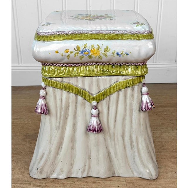 Vintage Italian Majolica Porcelain Ottoman Garden Stool For Sale - Image 6 of 11