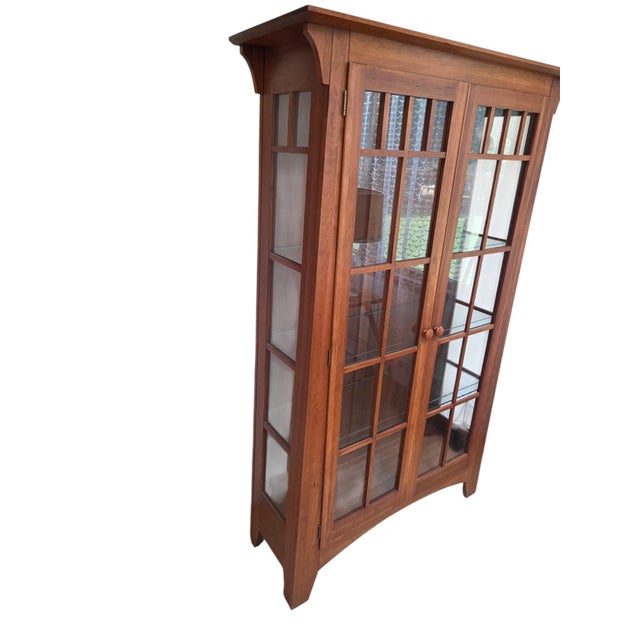 Red Ethan Allen American Impressions Arts & Crafts Cherry Lighted Curio Cabinet For Sale - Image 8 of 17
