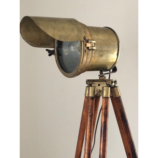 Industrial Antique Industrial Brass Floor Lamp on Surveyor Tripod, Early 20th Century For Sale - Image 3 of 11