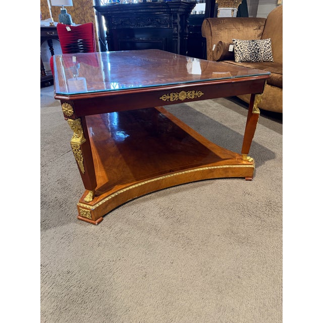 Cherry Wood Greek Key Inlay Coffee Table For Sale - Image 4 of 6