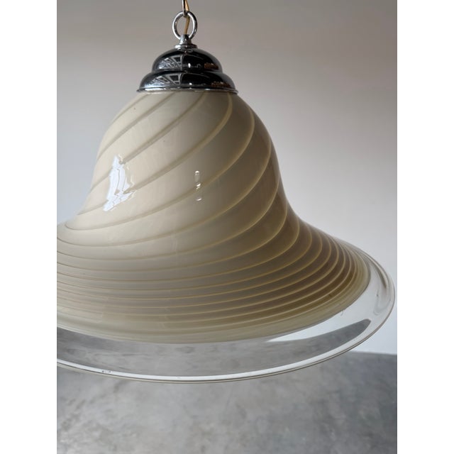 1970’s Italian Murano Glass Swirl Pendant Lamp Attributed to Venini For Sale - Image 10 of 12