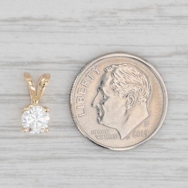 New 0.45ct Round Diamond Solitaire Pendant 14k Yellow Gold Small Drop For Sale - Image 4 of 4