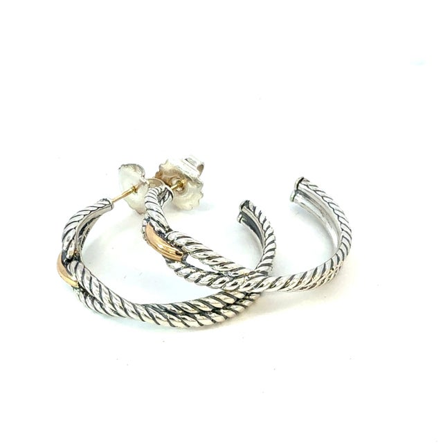 David Yurman 18k Gold & Silver Hoop Earrings Sterling Silver Estate For Sale In New York - Image 6 of 7