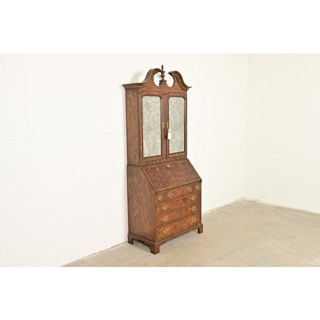 Baker Furniture Company Baker Furniture Georgian Banded Burled Walnut Drop Front Secretary Desk With Bookcase Hutch For Sale - Image 4 of 16