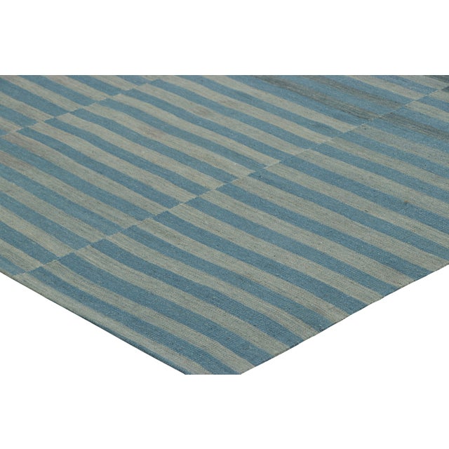 Rug & Kilim’s Contemporary Kilim With Blue and Gray Textural Stripes For Sale In New York - Image 6 of 7