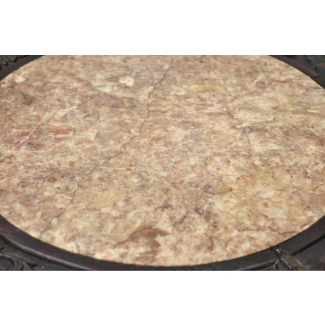 Early 20th Century Antique Oriental Chinese Carved Hardwood Marble Top Foo Dog Side Table For Sale - Image 5 of 11