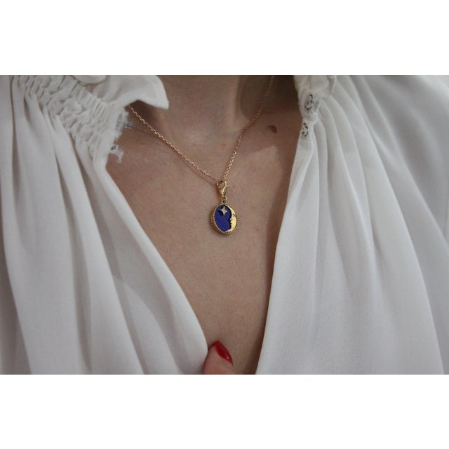 Metal Diamond Moon Star Celestial Heaven Zodiac Crescent Sky 18 Karat Yellow Gold Green For Sale - Image 7 of 10