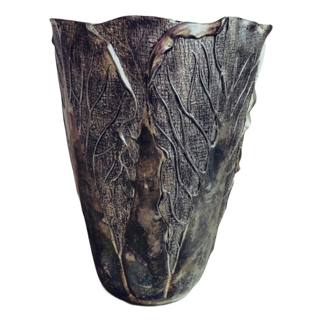 Mid-20th Century Silver-Plated Ceramic Vase from Vera Lucino, Italy For Sale
