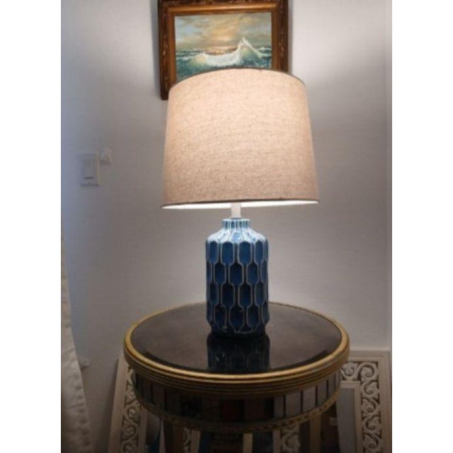 Moroccan Style Lamp Ocean Blue Handpainted Ceramic Bedroom Decor W Shade For Sale In San Diego - Image 6 of 15