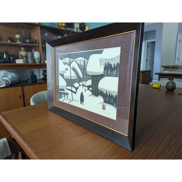 Signed Kiyoshi Saito "Winter in Aizu" Vintage Woodblock Print — 1970s For Sale - Image 4 of 11