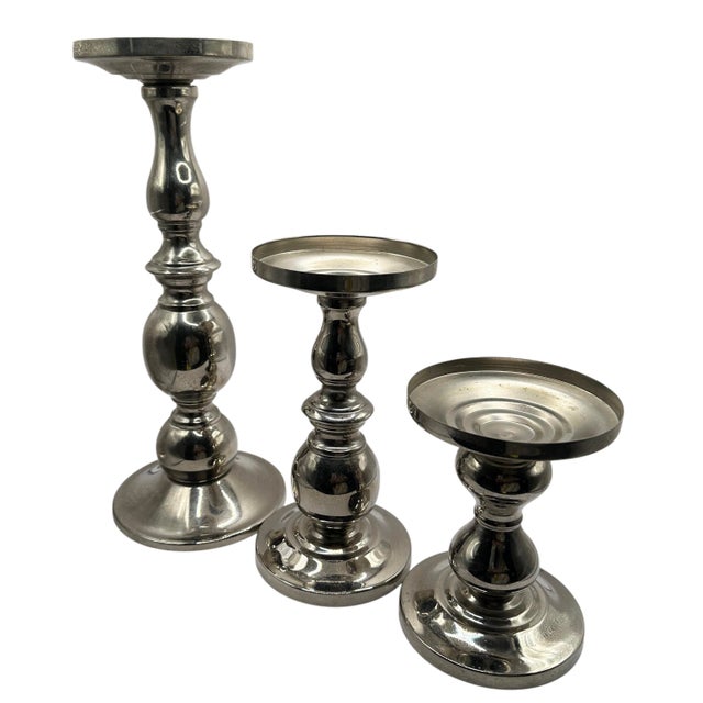 Chrome Vintage Towle Chrome-Plated Metal Candle Holders With Hurricane Glass Shades - A Set of 3 For Sale - Image 8 of 12