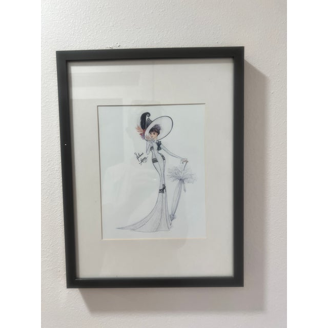 Late 20th Century Original Signed Fashion Illustration by Guillermo Meraz - Glamorous Evening Gown, Framed For Sale - Image 4 of 4