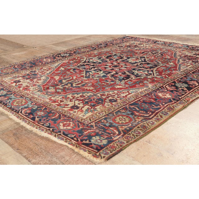 Red Antique Persian Heriz Rug, 04'11 X 06'04 For Sale - Image 8 of 10