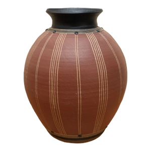 1980s Kenneth Allen Fine Stoneware Pottery Vase Scraffrito Design 11" Signed & Dated