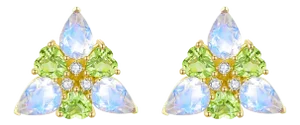 Nina Zhou Moonstone Peridot Diamond Snowdrop Flower Earrings in 14k Yellow Gold - A Pair