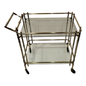 Brass Glass and Steel Mid Century Modern Bar Cart