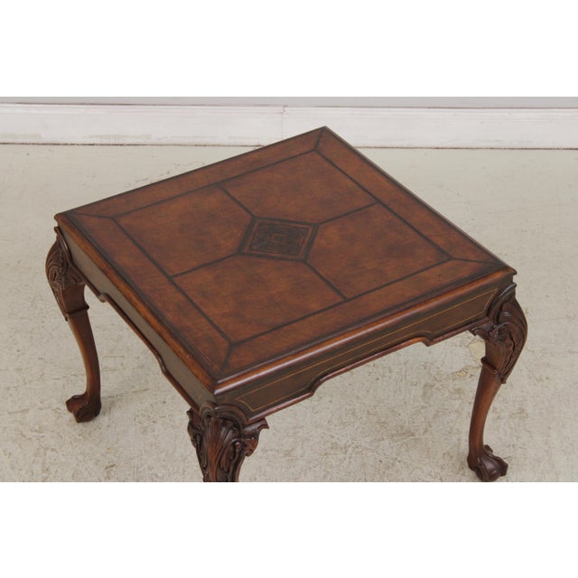 Wood Pair Chippendale Tooled Leather Mahogany Lamp Tables For Sale - Image 7 of 14