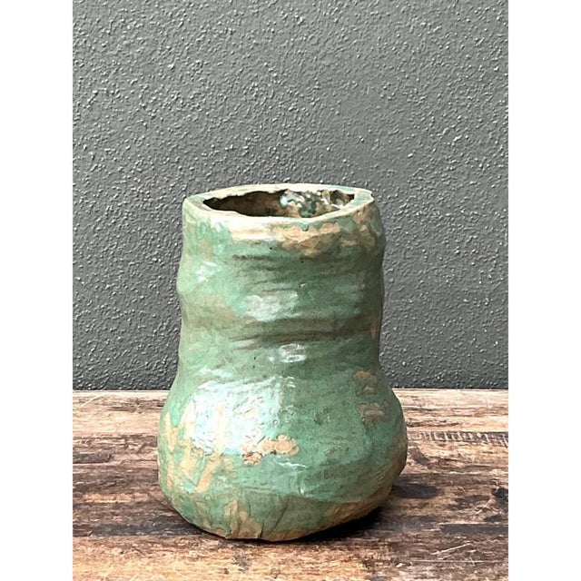 Vintage Green Glazed Ceramic Vase For Sale - Image 10 of 12