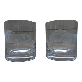 2000s Ralph Lauren Crystal Pair of Vintage Race Car Double Old Fashioned Whiskey Glasses For Sale