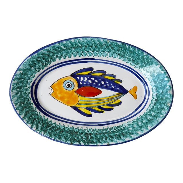 Hand Painted Sicilian Fish Platter For Sale