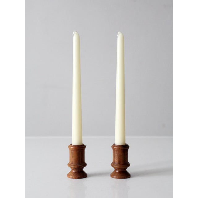 Vintage Turned Wood Candlestick Holders Pair For Sale - Image 9 of 9