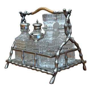 Vintage 19th Century Sheffield Bamboo Plate Cruet Set of 7 For Sale