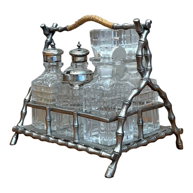 Vintage 19th Century Sheffield Bamboo Plate Cruet Set of 7 For Sale